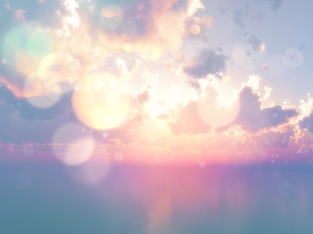 3d render ocean against sunset sky with vintage effect